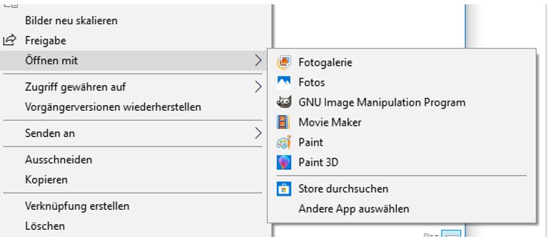 Windows-Fenster Explorer, Bild-Kontextmenü