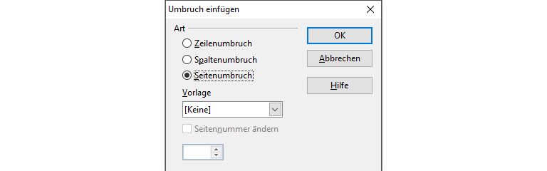 OpenOffice Inhaltsverzeichnis: Umbruch Open-Office-Fenster Umbruch einfügen