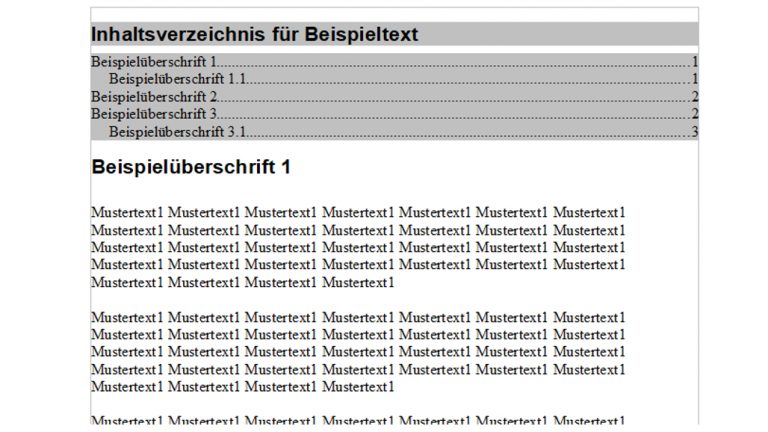 OpenOffice Inhaltsverzeichnis: Verzeichnis eingefügt Open-Office-Doc mit Inhaltsverzeichnis