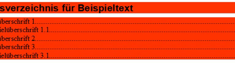 OpenOffice Inhaltsverzeichnis: Verzeichnis Rot Open-Office-Doc mit formatiertem Inhaltsverzeichnis