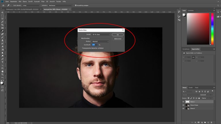 Photoshop Neonfarben: Neue Ebene grau füllen Neue Ebene mit 50 % Grau füllen