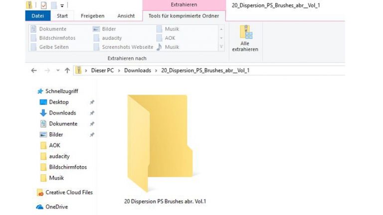 Photoshop Pinsel erstellen: Ordner öffnen Ordner unter Windows 10 öffnen