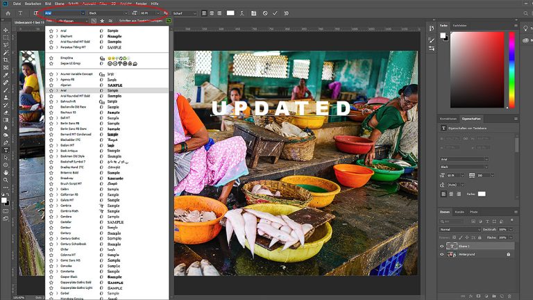 Text in Adobe Photoshop anpassen: Schriftart, Größe und Farbe