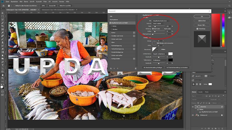 Photoshop Wasserzeichen: Text verzieren Text in Adobe Photoshop mit abgeflachter Kante und Relief verzieren