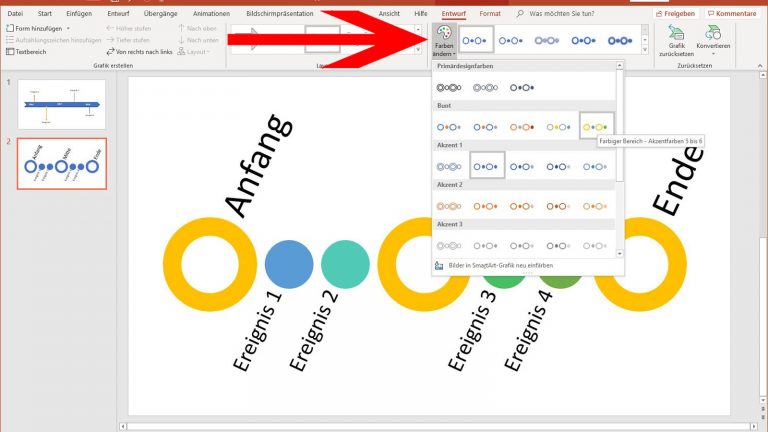 PowerPoint Zeitstrahl: Farbschema PowerPoint-Zeitstrahl: Farbschema der Achse ändern