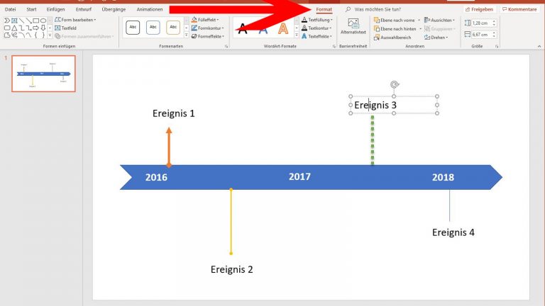 PowerPoint Zeitstrahl: Text formatieren PowerPoint-Zeitstrahl: Text für Ereignisse formatieren