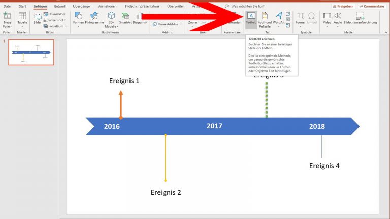 PowerPoint Zeitstrahl: Textfeld einfügen PowerPoint-Zeitstrahl: Textfeld einfügen