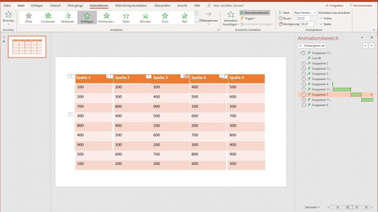 PowerPoint: Tabelle animieren - Animationsbereich PowerPoint Tabelle animieren: Animationsbereich öffnen