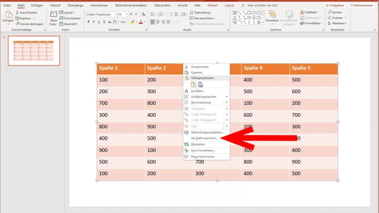 PowerPoint: Tabelle animieren - Grafik speichern PowerPoint Tabelle animieren: Tabelle als Grafik ablegen