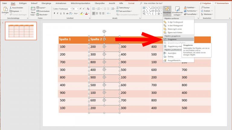 PowerPoint: Tabelle animieren - Gruppieren PowerPoint Tabelle animieren: Elemente gruppieren
