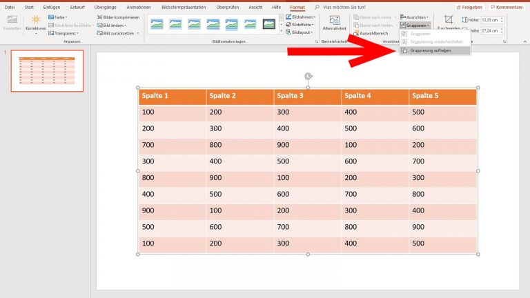 PowerPoint: Tabelle animieren - Gruppierung aufheben PowerPoint Tabelle animieren: Gruppierung aufheben
