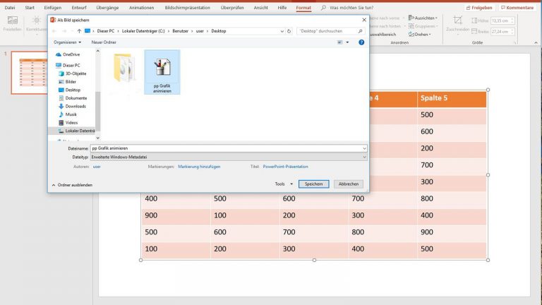 PowerPoint: Tabelle animieren - Metadatei PowerPoint Tabelle animieren: Tabelle in Metadatei umwandeln