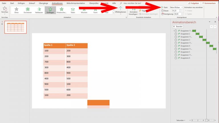 PowerPoint: Tabelle animieren - Nach Vorheriger PowerPoint Tabelle animieren: Animation nach vorheriger ablaufen lassen