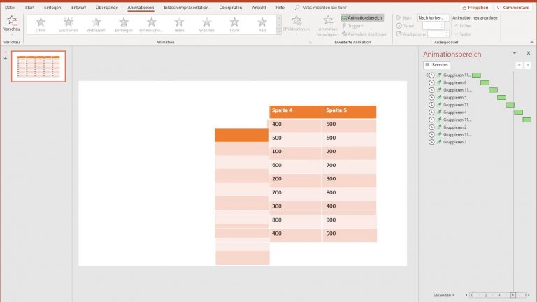 PowerPoint Tabelle animieren: Reihenfolge ändern