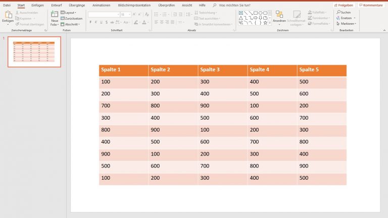 PowerPoint Tabelle animieren: Tabelle anlegen und anpassen