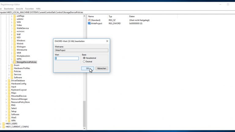 USB-Stick formatieren im Registry Editor Windows 10 Screenshot