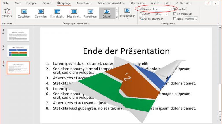 PowerPoint-Folienübergänge: Origami