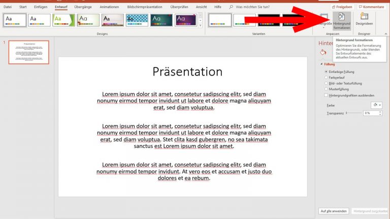 PowerPoint Wasserzeichen einfügen über Hintergrund formatieren