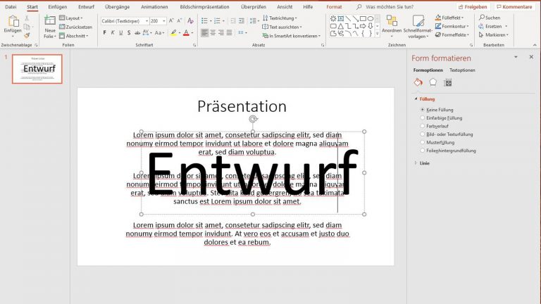 PowerPoint Text Entwurf als Wasserzeichen verwenden