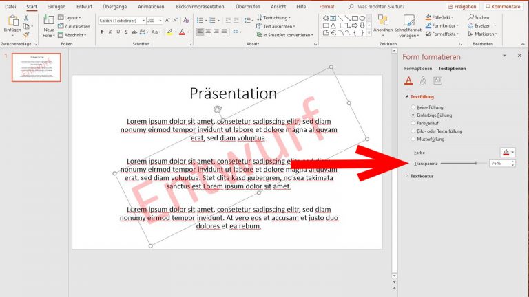 Wasserzeichen in PowerPoint: Text Transparenz PowerPoint Wasserzeichen Text einfärben und transparent werden lassen