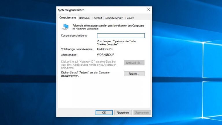 Computernamen unter Windows 10 über Systemeigenschaften ändern