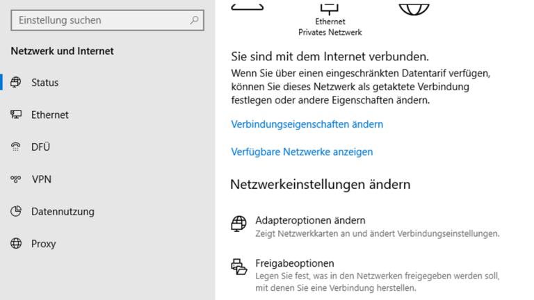 WLAN-Repeater einrichten: Status Windows-10-Fenster Einstellungen Screenshot