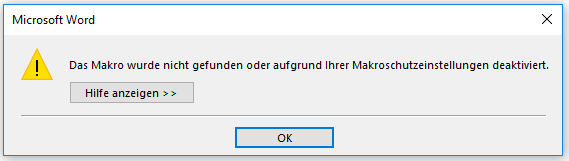 Word-Fenster Makro nicht gefunden