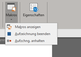 Word-Fenster mit Makros, Kontextmenü