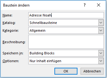 Word-Fenster Baustein ändern