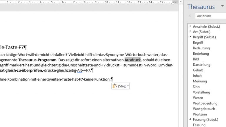 F7-Taste Thesaurus öffnen Screenshot
