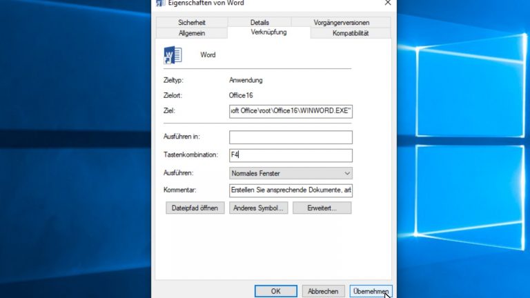 Screenshot F-Tasten belegen: Programm öffnen