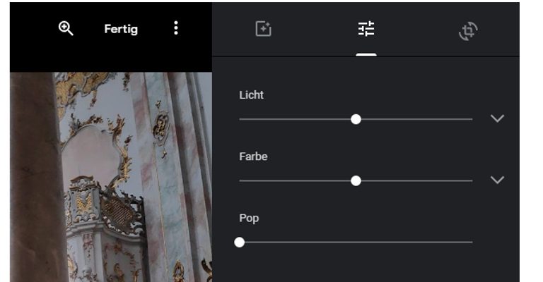 Google-Fotos-Fenster Bearbeiten Grundlegende Anpassungen