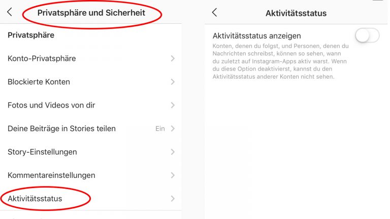 Screenshot Instagram Aktivitätsstatus deaktivieren