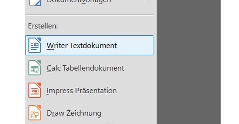 LibreOffice-Fenster Textdokument erstellen