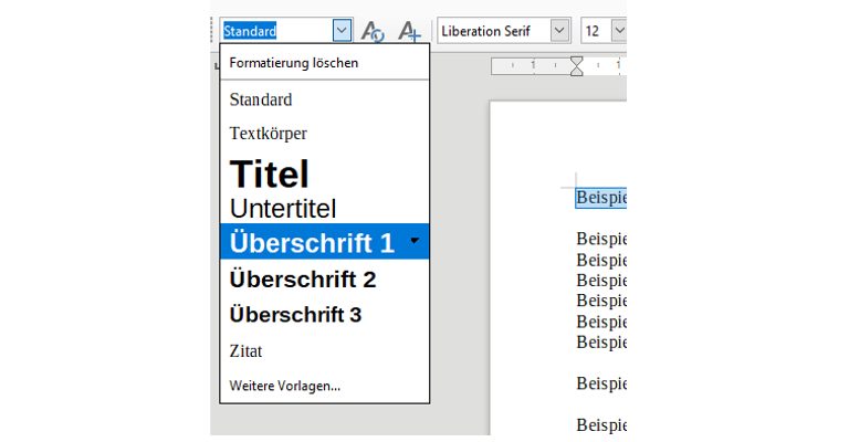 LibreOffice-Kontextmenü Formatierung