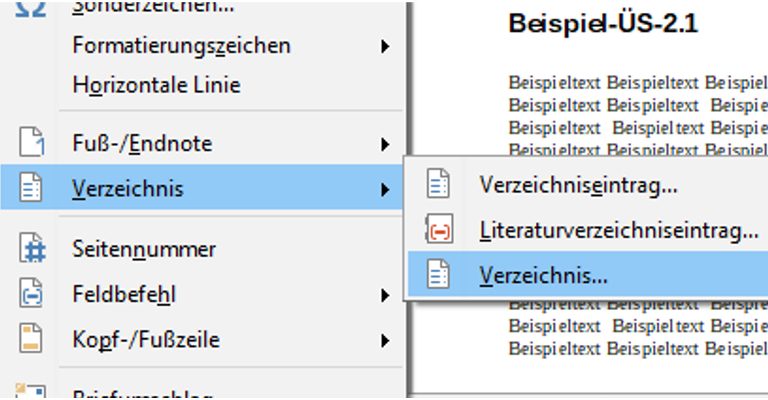 LibreOffice-Kontextmenü Verzeichnis