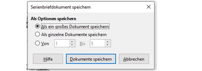LibreOffice-Fenster Kontextmenü Serienbriefdokument speichern