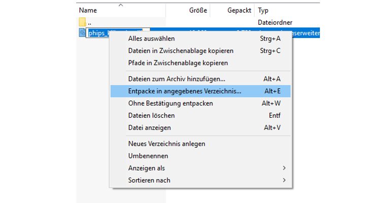 WinRAR-Kontextmenü Datei