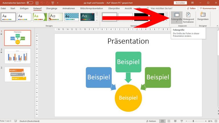 PowerPoint: Auf Foliengröße klicken, um Format zu ändern