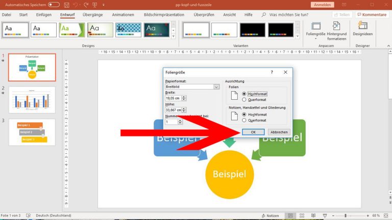 PowerPoint: Hochformat auswählen und mit OK bestätigen