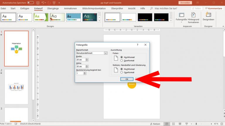 PowerPoint: Breite und Höhe der Folien eingeben