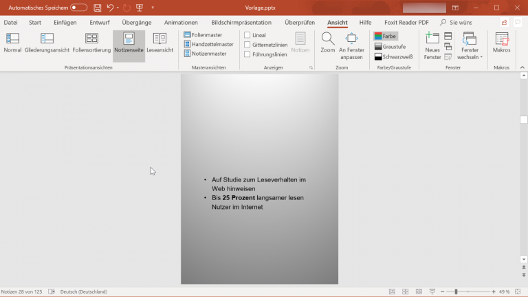 Notizen in PowerPoint ausdrucken ohne Folie