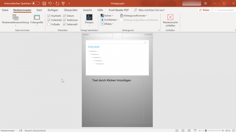 Notizenmaster in PowerPoint