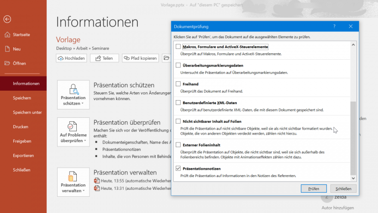 Notizen in PowerPoint löschen