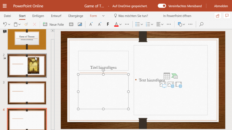 PowerPoint Online: Folie mit Platzhaltern