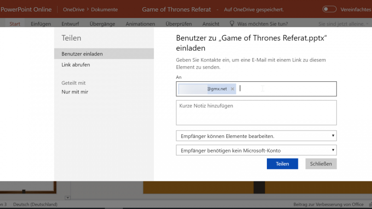 PowerPoint Online: Präsentation freigeben