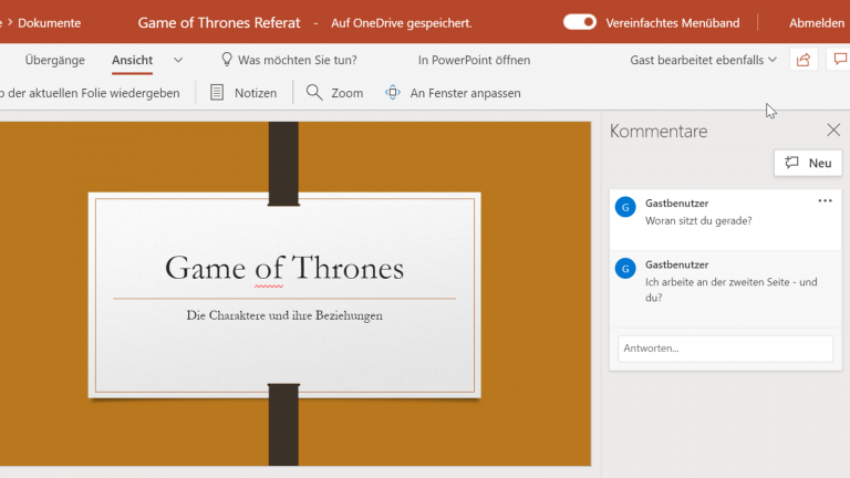 PowerPoint Online: In einer Präsentation chatten