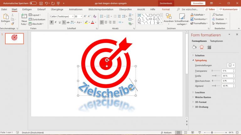 PowerPoint: Text biegen - Spiegelung individualisierenpowerpoint_text_biegen_spiegelung_individualisieren PowerPoint: Spiegelung des Textes individualisieren