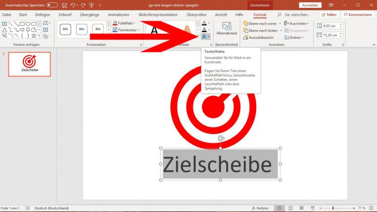 PowerPoint: Text biegen - Texteffekte - Biegen PowerPoint: Text biegen über den Punkt Texteffekte