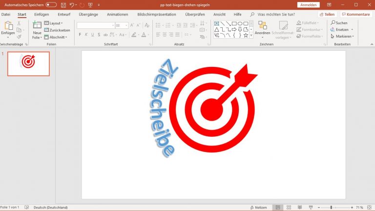 PowerPoint: Text biegen - Textfeld gedreht PowerPoint: Textfeld an passende Position verschieben